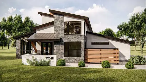 Modern house plans 52-379 - front exterior, 3,067 sq ft, 4 bed, 3 bath house plans | Monster House Plans