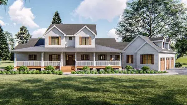 Modern Farmhouse house plans 52-382 - front exterior, 2,904 sq ft, 4 bed, 3 bath house plans | Monster House Plans