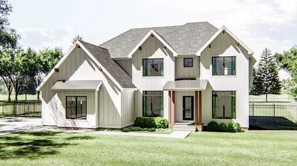 Modern Farmhouse house plans 52-389 - front exterior, 3,617 sq ft, 5 bed, 3 bath house plans | Monster House Plans