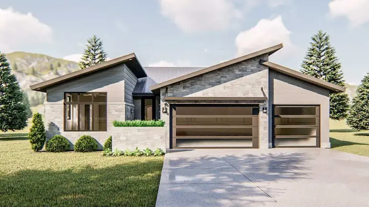 Modern house plans 52-391 - front exterior, 2,011 sq ft, 3 bed, 2 bath house plans | Monster House Plans