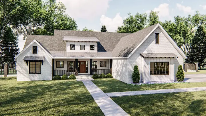Modern Farmhouse house plans 52-392 - front exterior, 2,400 sq ft, 3 bed, 2 bath house plans | Monster House Plans