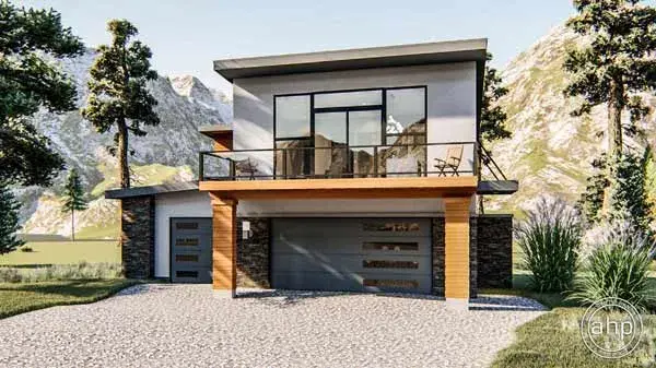 Modern house plans 52-401 - front exterior, 932 sq ft, 1 bed, 1 bath house plans | Monster House Plans