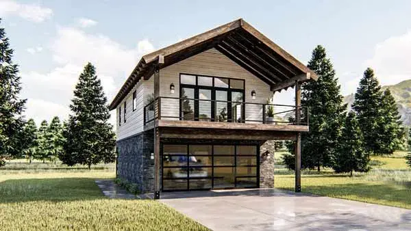 Mountain Rustic house plans 52-402 - front exterior, 1,030 sq ft, 1 bed, 1 bath house plans | Monster House Plans