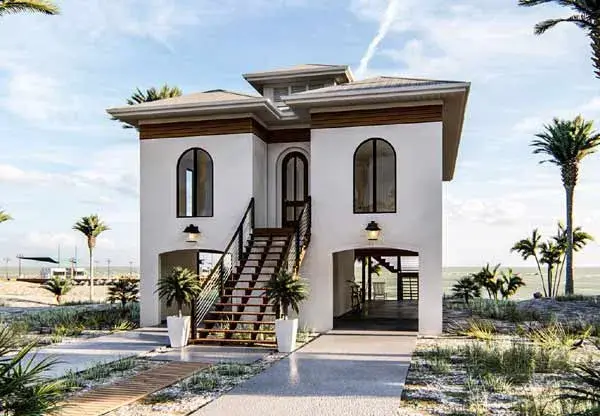 Coastal house plans 52-412 - front exterior, 1,064 sq ft, 2 bed, 1 bath house plans | Monster House Plans