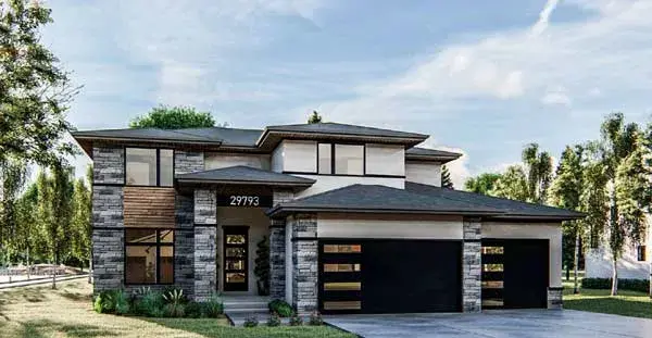 Modern house plans 52-417 - front exterior, 2,655 sq ft, 4 bed, 3 bath house plans | Monster House Plans