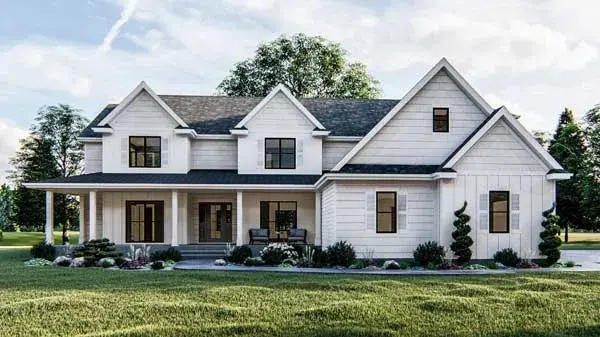 Modern Farmhouse house plans 52-421 - front exterior, 4,332 sq ft, 5 bed, 4 bath house plans | Monster House Plans