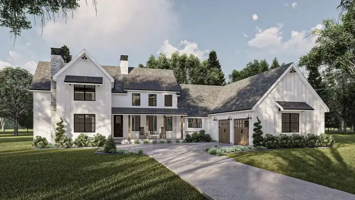 Modern Farmhouse house plans 52-423 - front exterior, 3,043 sq ft, 5 bed, 3 bath house plans | Monster House Plans