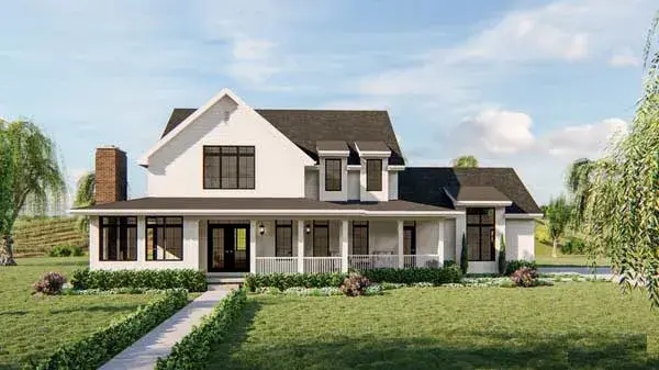 Modern Farmhouse house plans 52-430 - front exterior, 2,784 sq ft, 4 bed, 3 bath house plans | Monster House Plans