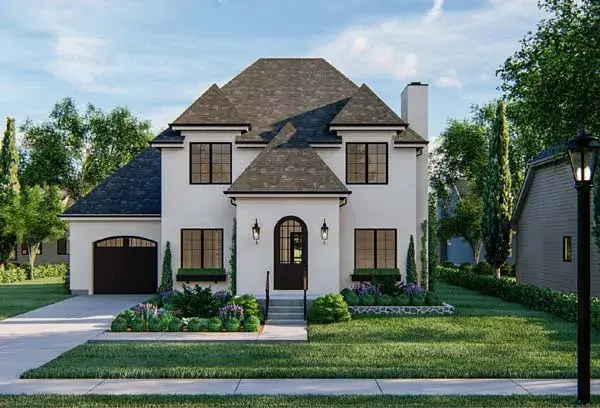 European house plans 52-439 - front exterior, 1,990 sq ft, 3 bed, 2 bath house plans | Monster House Plans