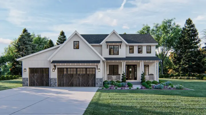 Modern Farmhouse house plans 52-440 - front exterior, 3,046 sq ft, 4 bed, 2 bath house plans | Monster House Plans