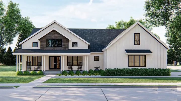 Modern Farmhouse house plans 52-442 - front exterior, 2,025 sq ft, 3 bed, 2 bath house plans | Monster House Plans