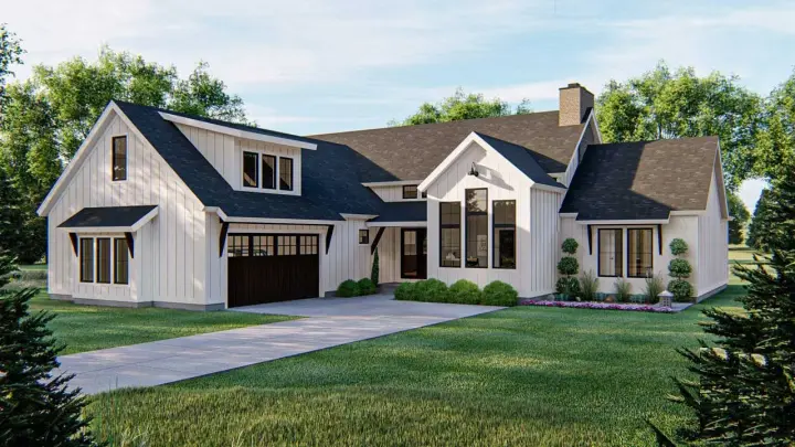 Modern Farmhouse house plans 52-444 - front exterior, 2,278 sq ft, 3 bed, 3 bath house plans | Monster House Plans