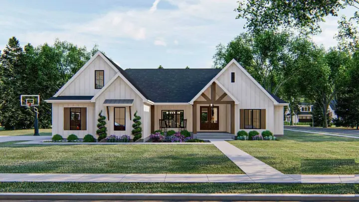 Modern Farmhouse house plans 52-445 - front exterior, 2,309 sq ft, 4 bed, 3 bath house plans | Monster House Plans