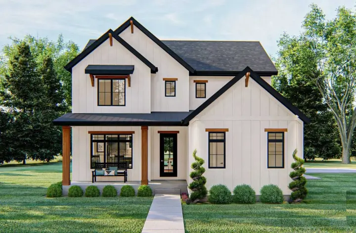 Modern Farmhouse house plans 52-448 - front exterior, 2,318 sq ft, 4 bed, 3 bath house plans | Monster House Plans