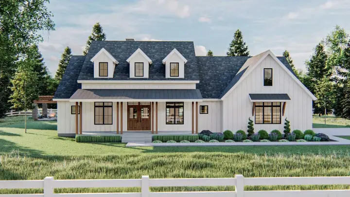 Modern Farmhouse house plans 52-453 - front exterior, 2,388 sq ft, 3 bed, 2 bath house plans | Monster House Plans