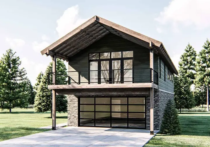 Contemporary house plans 52-458 - front exterior, 1,318 sq ft, 2 bed, 2 bath house plans | Monster House Plans
