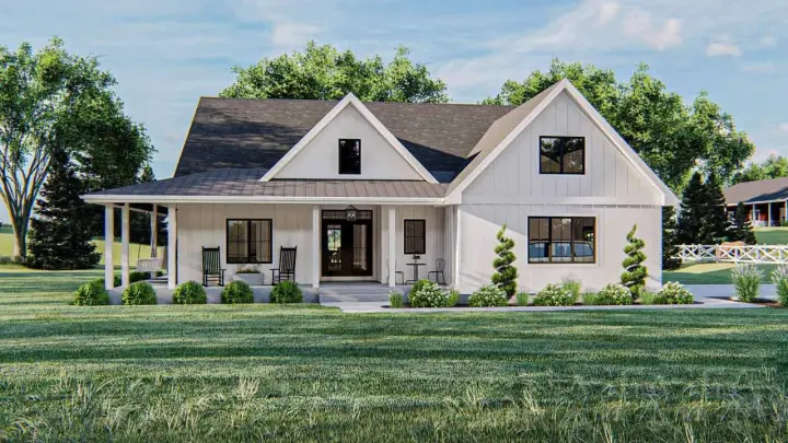 Modern Farmhouse house plans 52-463 - front exterior, 2,076 sq ft, 3 bed, 2 bath house plans | Monster House Plans