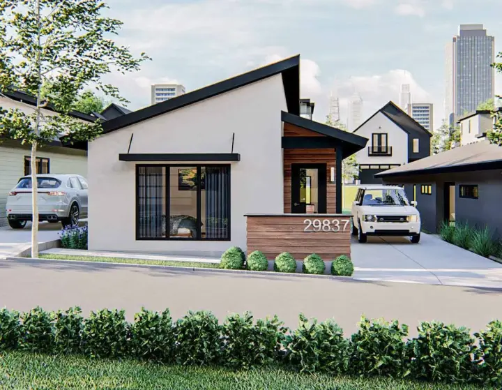 Contemporary house plans 52-465 - front exterior, 1,822 sq ft, 3 bed, 2 bath house plans | Monster House Plans