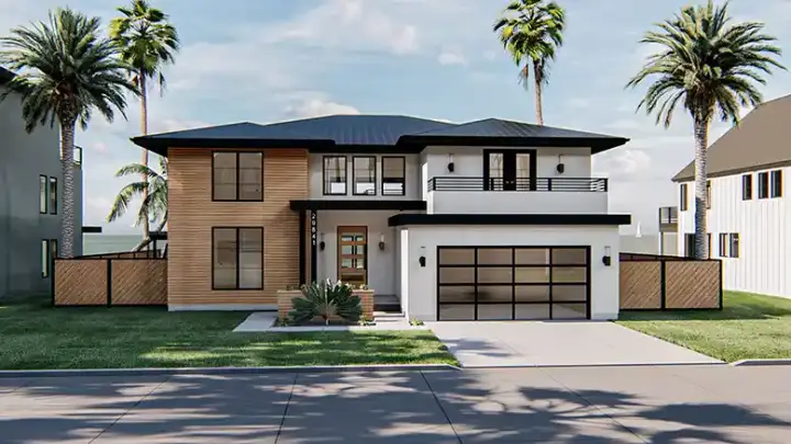 Modern house plans 52-469 - front exterior, 3,357 sq ft, 4 bed, 3 bath house plans | Monster House Plans