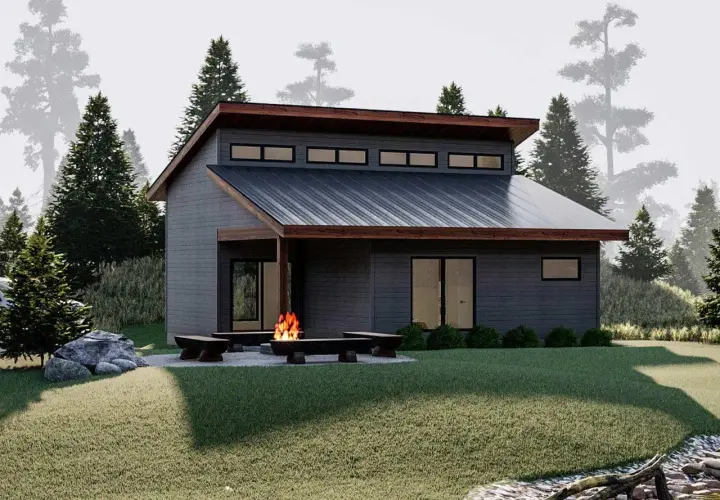 Contemporary house plans 52-475 - front exterior, 671 sq ft, 1 bed, 1 bath house plans | Monster House Plans