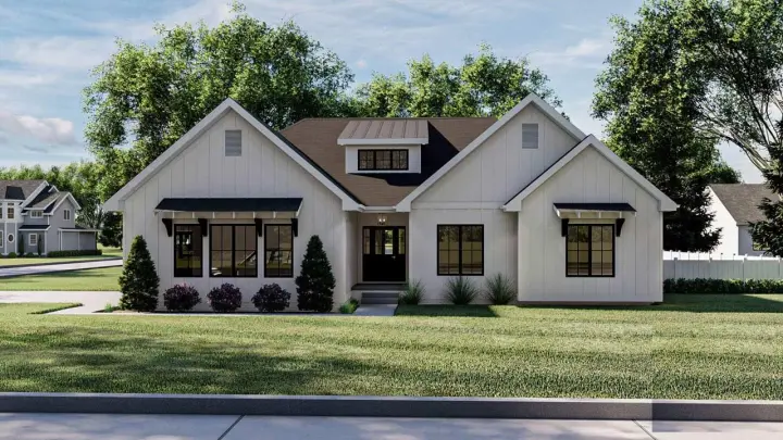 Modern Farmhouse house plans 52-480 - front exterior, 1,678 sq ft, 3 bed, 2 bath house plans | Monster House Plans