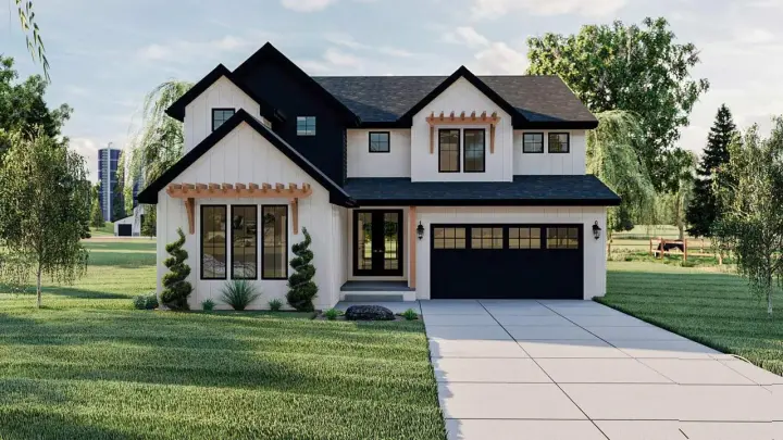 Modern Farmhouse house plans 52-481 - front exterior, 3,124 sq ft, 5 bed, 4 bath house plans | Monster House Plans