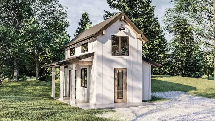 Modern Farmhouse house plans 52-483 - front exterior, 364 sq ft, 1 bed, 1 bath house plans | Monster House Plans