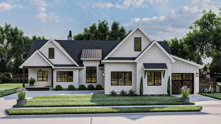 Modern Farmhouse house plans 52-489 - front exterior, 2,572 sq ft, 4 bed, 2 bath house plans | Monster House Plans