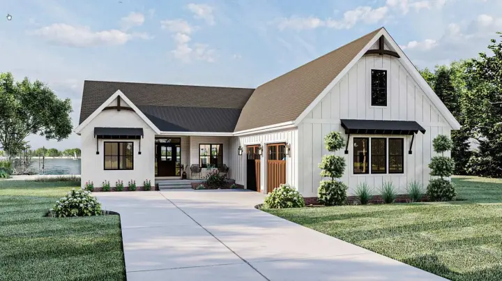 Modern Farmhouse house plans 52-491 - front exterior, 1,936 sq ft, 3 bed, 2 bath house plans | Monster House Plans