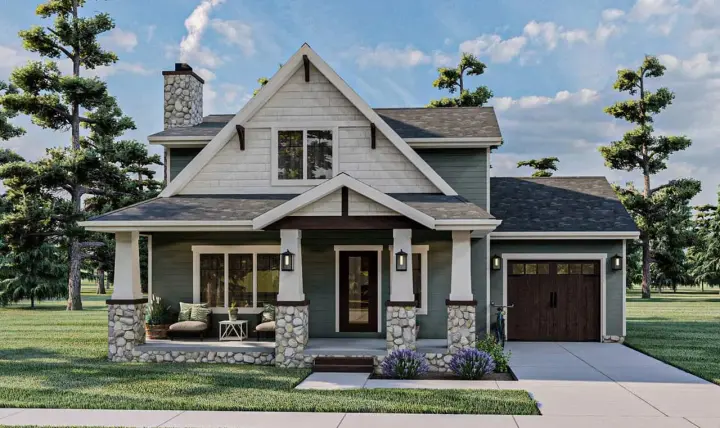 Craftsman house plans 52-492 - front exterior, 1,736 sq ft, 3 bed, 2 bath house plans | Monster House Plans