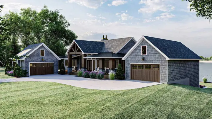Mountain Rustic house plans 52-494 - front exterior, 2,150 sq ft, 2 bed, 2 bath house plans | Monster House Plans