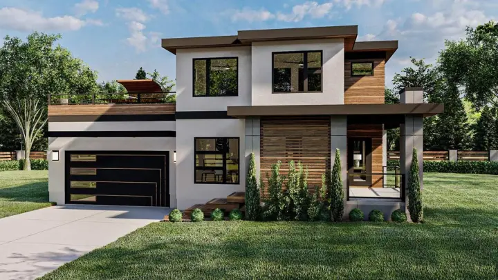Modern house plans 52-498 - front exterior, 1,463 sq ft, 3 bed, 2 bath house plans | Monster House Plans