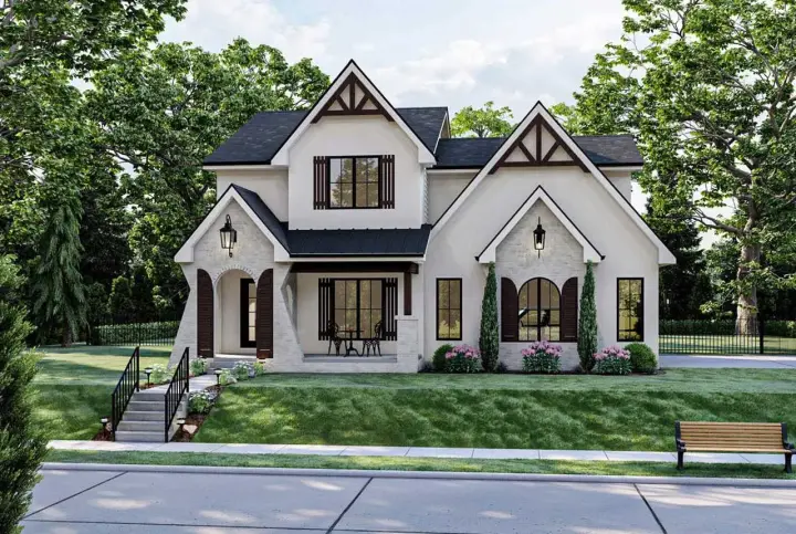 European house plans 52-503 - front exterior, 1,614 sq ft, 3 bed, 2 bath house plans | Monster House Plans