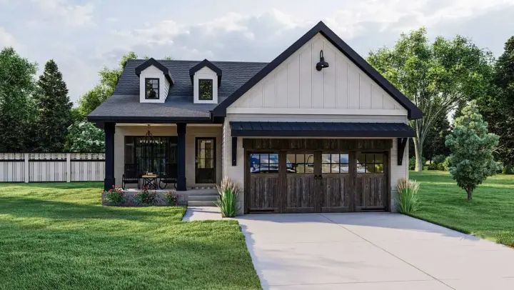 Modern Farmhouse house plans 52-509 - front exterior, 1,030 sq ft, 1 bed, 1 bath house plans | Monster House Plans