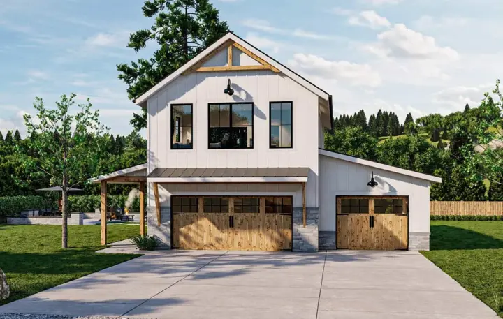 Modern Farmhouse house plans 52-513 - front exterior, 767 sq ft, 1 bed, 1 bath house plans | Monster House Plans