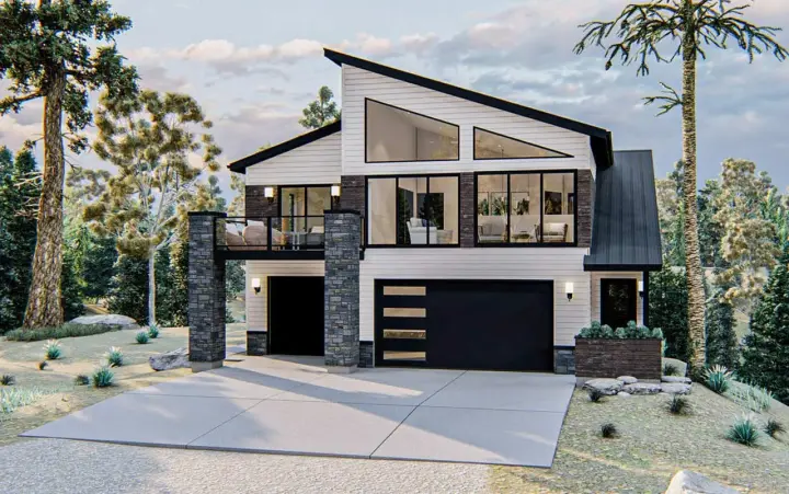 Contemporary house plans 52-515 - front exterior, 1,161 sq ft, 2 bed, 2 bath house plans | Monster House Plans