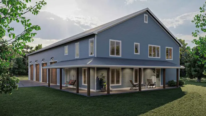Barndominium house plans 52-518 - front exterior, 2,057 sq ft, 1 bed, 1 bath house plans | Monster House Plans