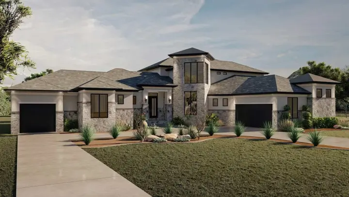 Contemporary house plans 52-519 - front exterior, 4,230 sq ft, 3 bed, 3 bath house plans | Monster House Plans