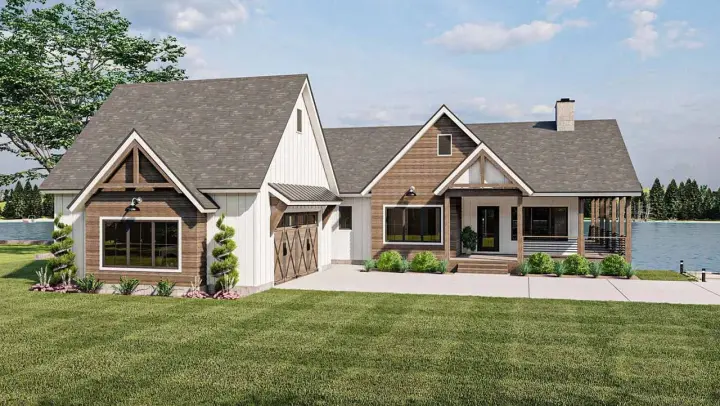 Modern Farmhouse house plans 52-520 - front exterior, 1,856 sq ft, 2 bed, 2 bath house plans | Monster House Plans