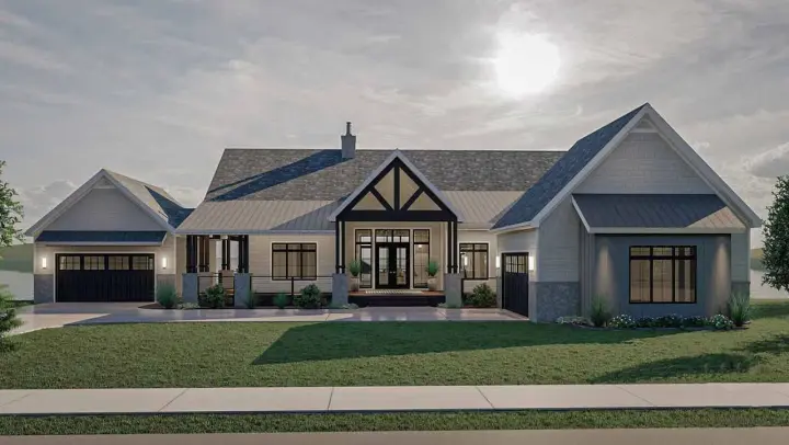 Modern Farmhouse house plans 52-522 - front exterior, 2,435 sq ft, 3 bed, 3 bath house plans | Monster House Plans