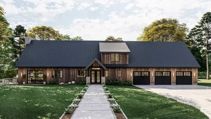 Barndominium house plans 52-536 - front exterior, 2,155 sq ft, 3 bed, 3 bath house plans | Monster House Plans