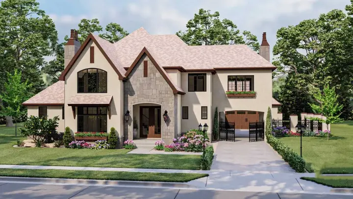 French Country house plans 52-537 - front exterior, 3,385 sq ft, 4 bed, 4 bath house plans | Monster House Plans