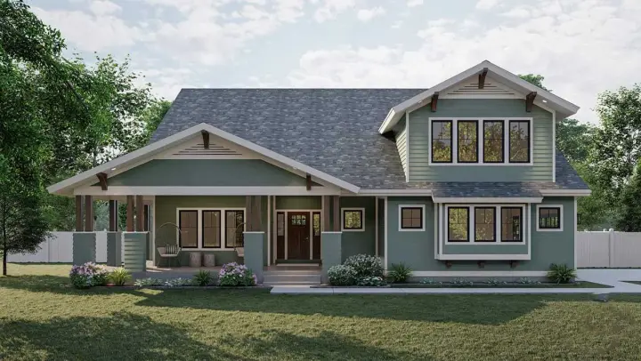 Craftsman house plans 52-539 - front exterior, 2,072 sq ft, 3 bed, 2 bath house plans | Monster House Plans