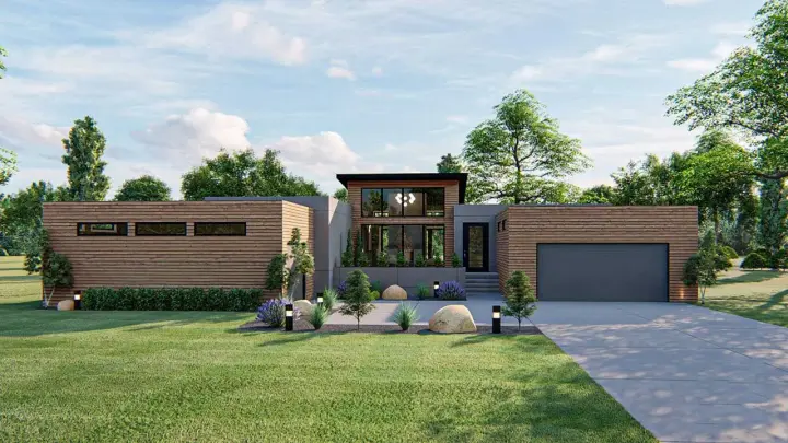 Contemporary house plans 52-544 - front exterior, 2,923 sq ft, 3 bed, 3 bath house plans | Monster House Plans