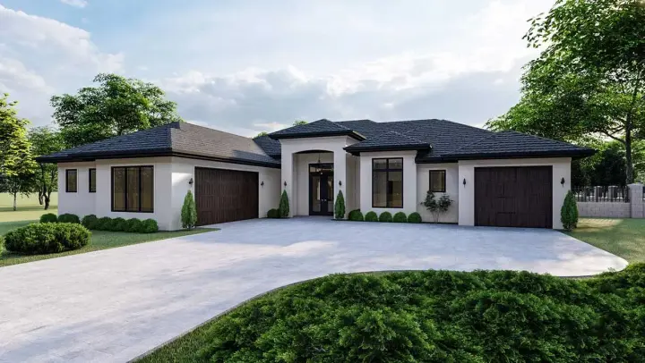 Mediterranean house plans 52-547 - front exterior, 2,073 sq ft, 3 bed, 2 bath house plans | Monster House Plans