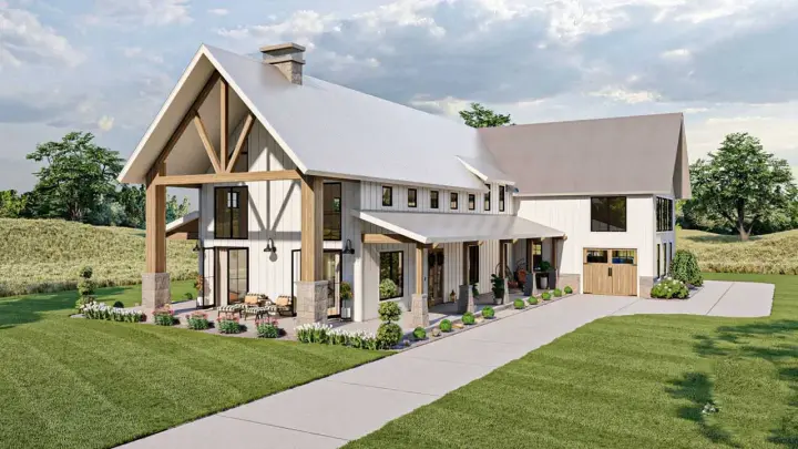 Modern Farmhouse house plans 52-552 - front exterior, 3,205 sq ft, 4 bed, 3 bath house plans | Monster House Plans