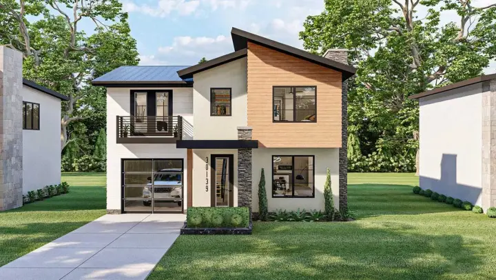 Modern house plans 52-555 - front exterior, 1,500 sq ft, 3 bed, 2 bath house plans | Monster House Plans