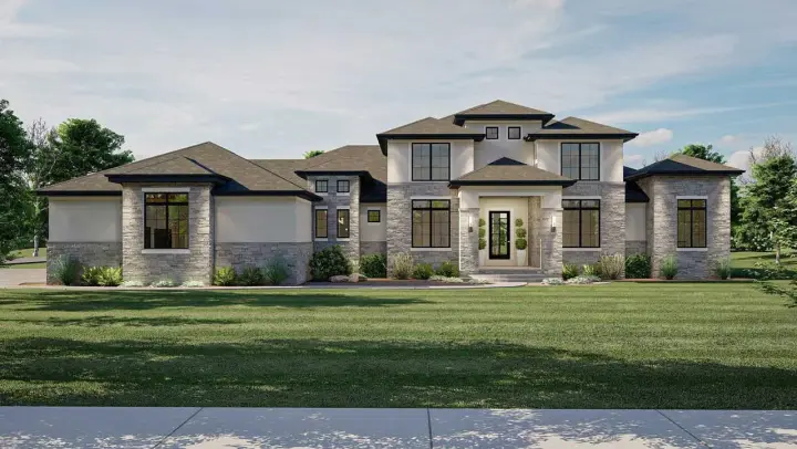Modern house plans 52-556 - front exterior, 3,634 sq ft, 4 bed, 2 bath house plans | Monster House Plans