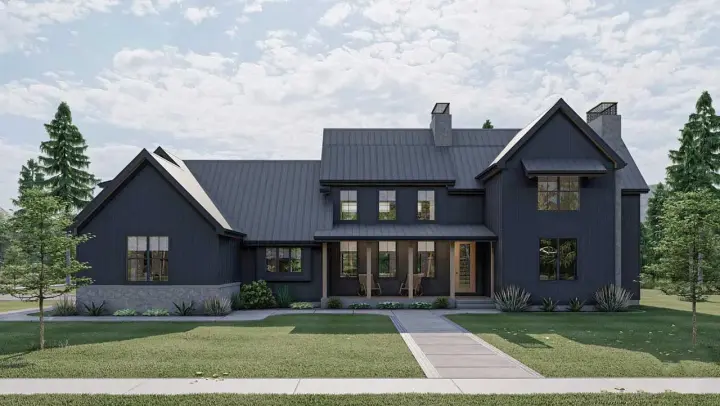 Modern Farmhouse house plans 52-563 - front exterior, 3,124 sq ft, 5 bed, 4 bath house plans | Monster House Plans