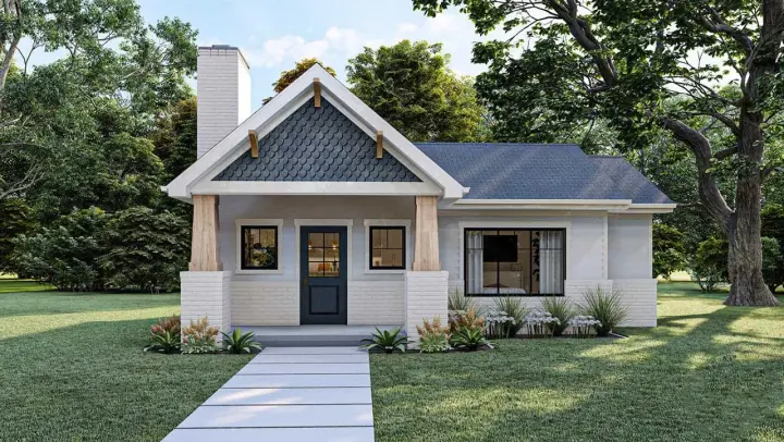 Craftsman house plans 52-565 - front exterior, 733 sq ft, 1 bed, 1 bath house plans | Monster House Plans